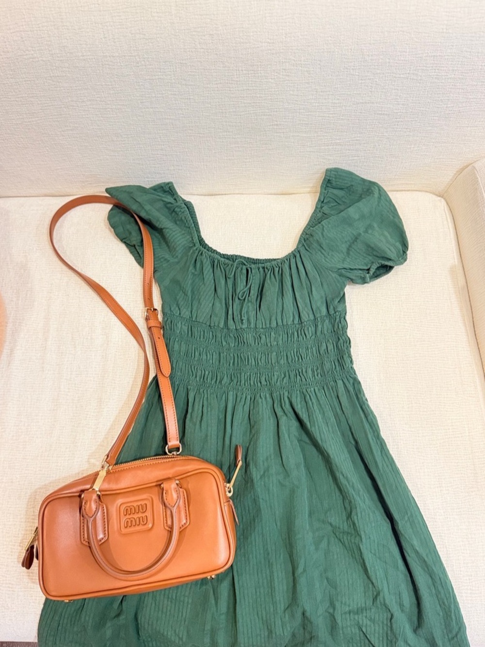 Aritzia Sunday Best Forest Green Puff Sleeve Mini Dress Cotton